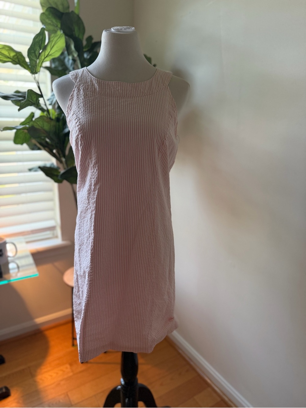 LOFT Pink Seersucker Sleeveless Shift Dress